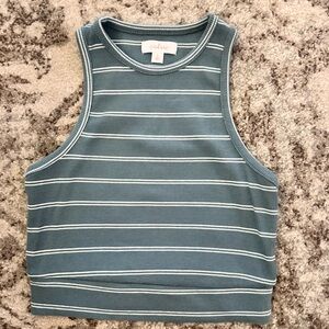Colsie Blue Ribbed Sleeveless Crop Top